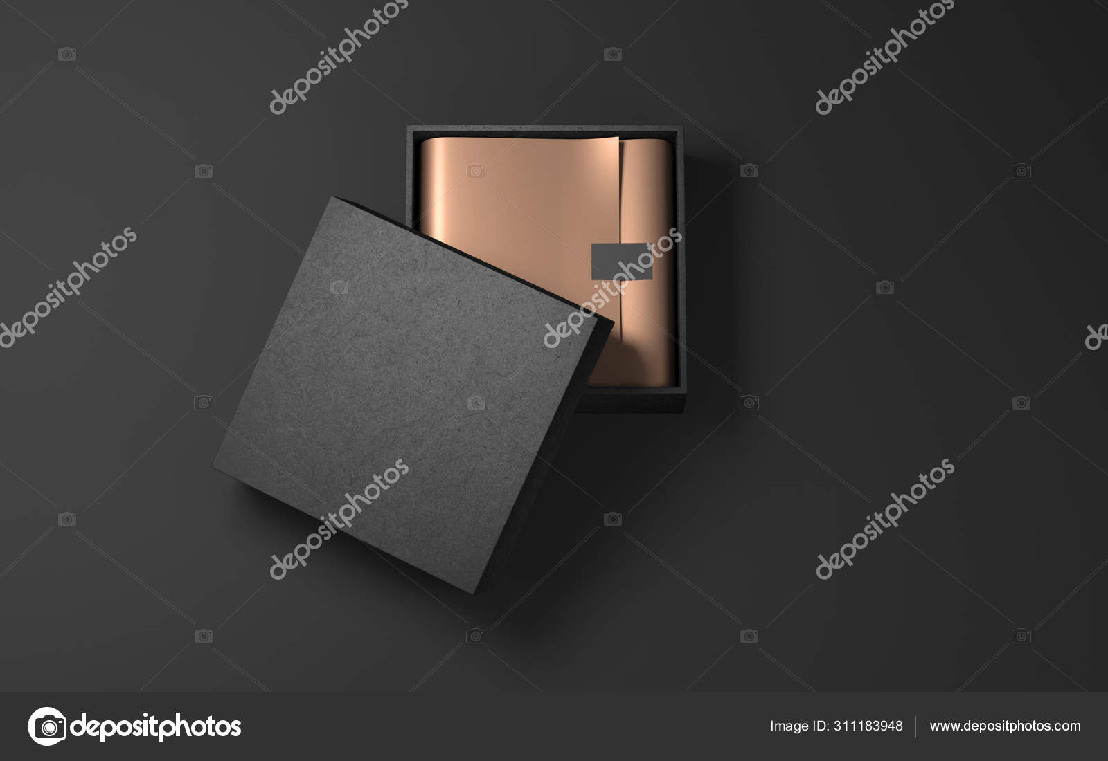 Cardboard Box Golden Wrapping Paper Black Label Sticker Rendering Stock  Photo by ©Customdesigner 311183948